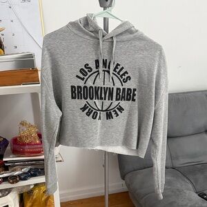 Gray Cropped Hoodie with Black Print from H&M - SIZE M